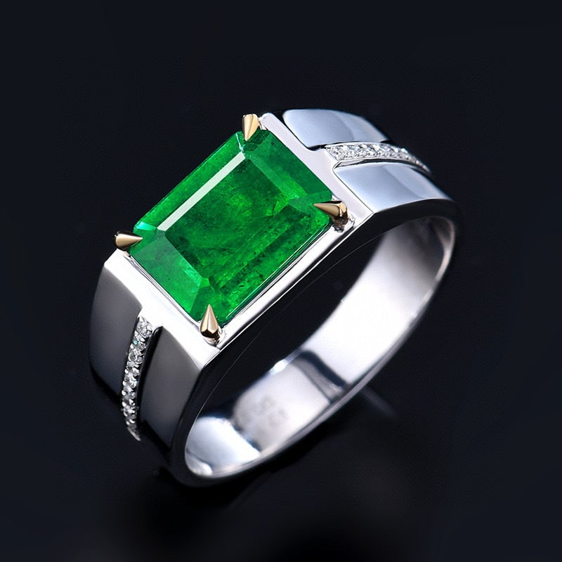 14k Gold 2.18 Ctw Natural Emerald & Diamond & Men¡¯s Ring - 4
