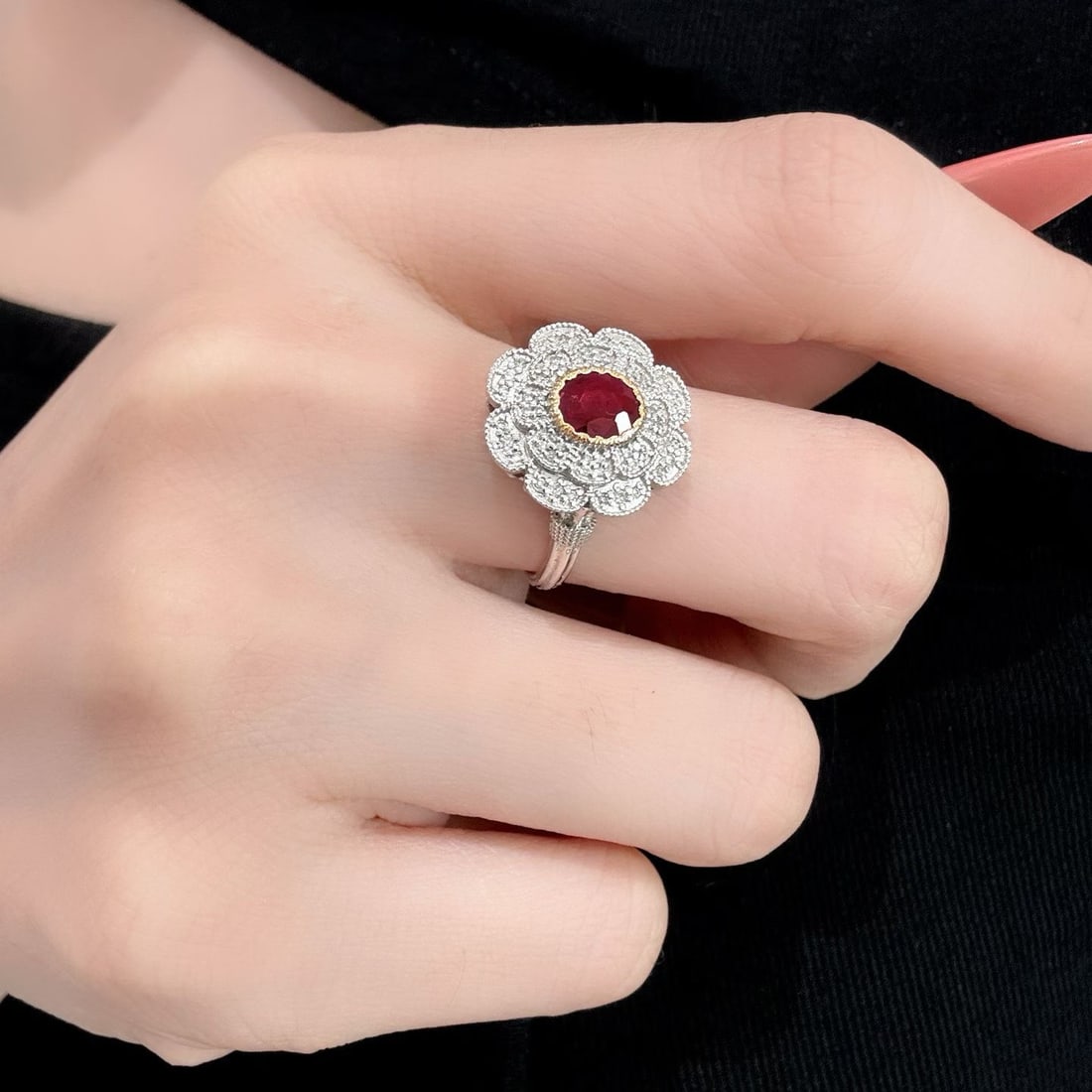 14k Gold 0.82 Ct Natural Ruby & Diamond Ring - 4