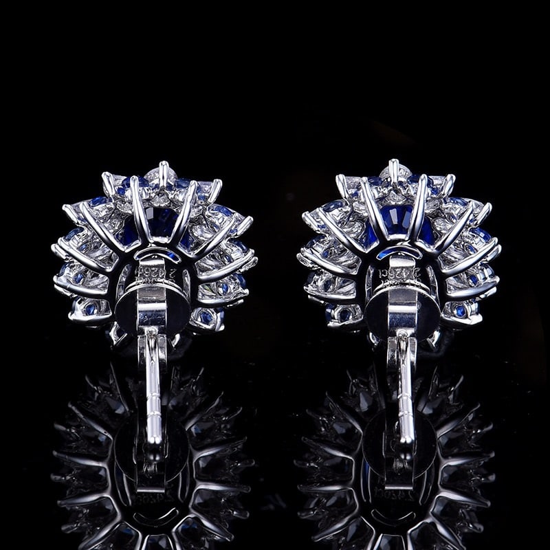 14k Gold 1.38 Ct Natural Sapphire & Sapphire & Sapphire Earrings - 4