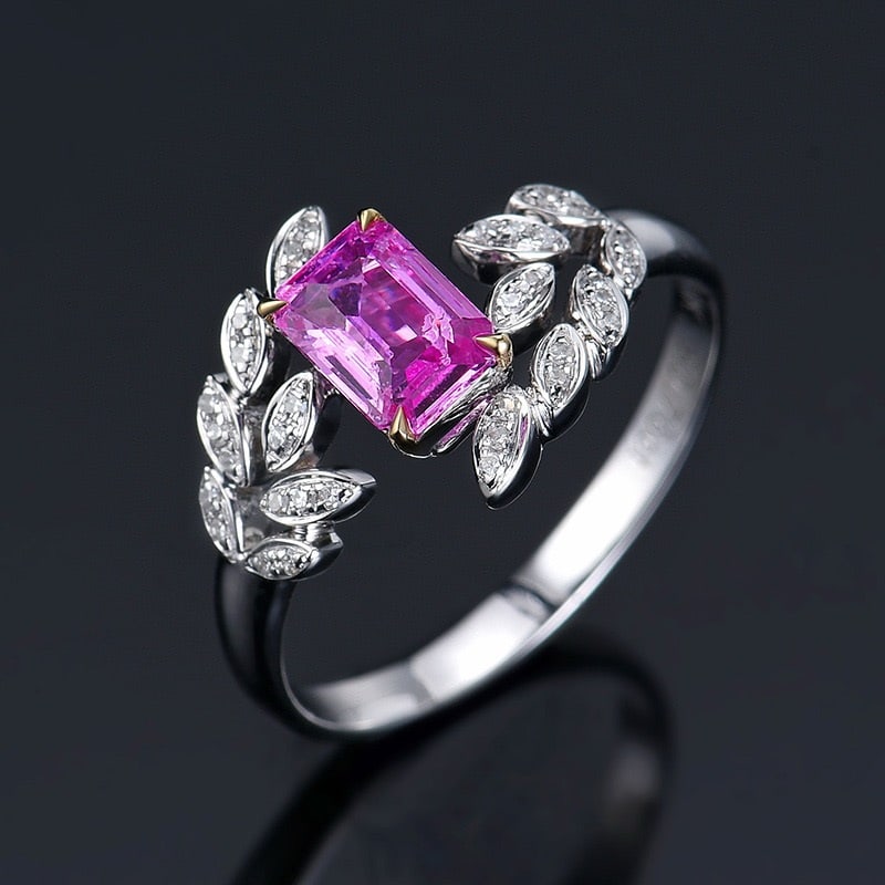 14k Gold 0.85 Ctw Natural Padparadscha Sapphire & Diamond Ring - 4
