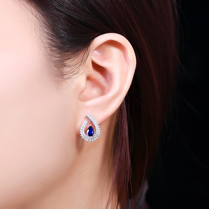 14k Gold 1.77 Ctw Natural Sapphire & Diamond Earrings - 4