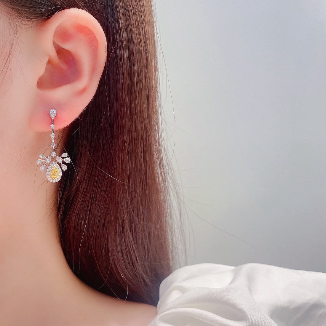 14k Gold 0.96 Ctw Natural Yellow Diamond & Diamond Earrings - 2