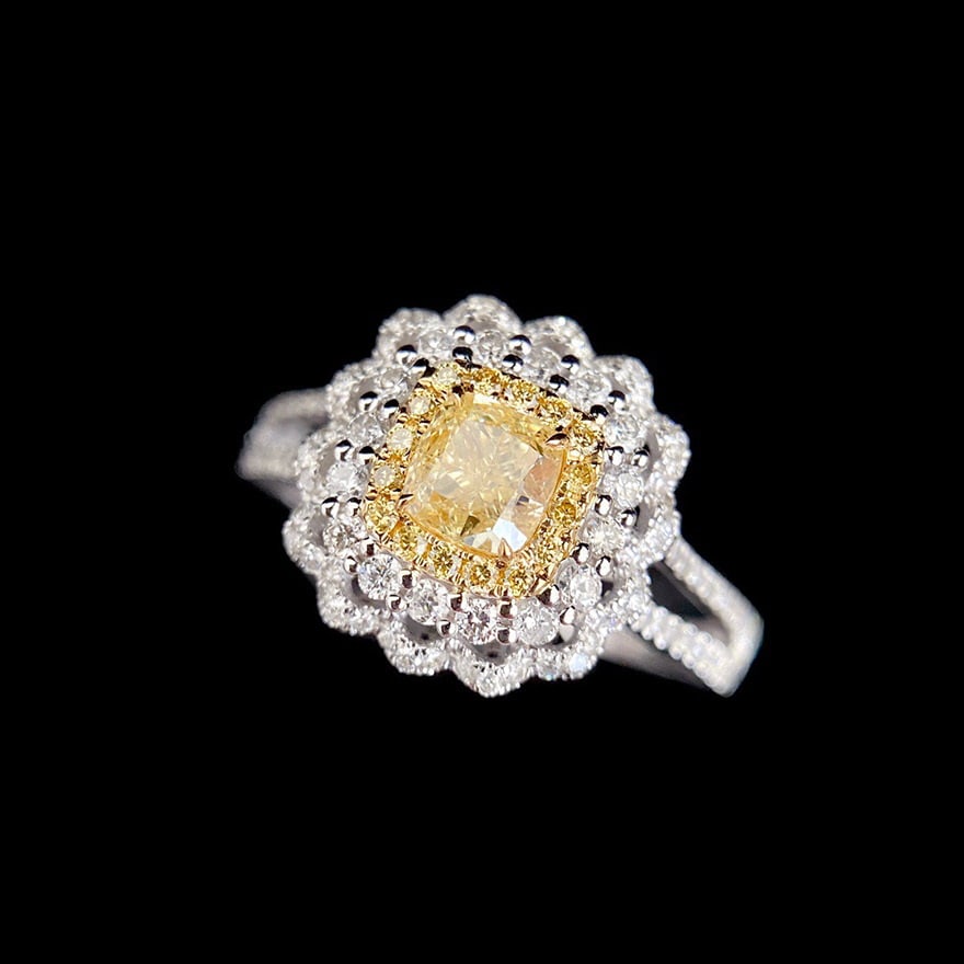 14k Gold 0.98 Ctw Natural Yellow Diamond & Diamond Ring - 2