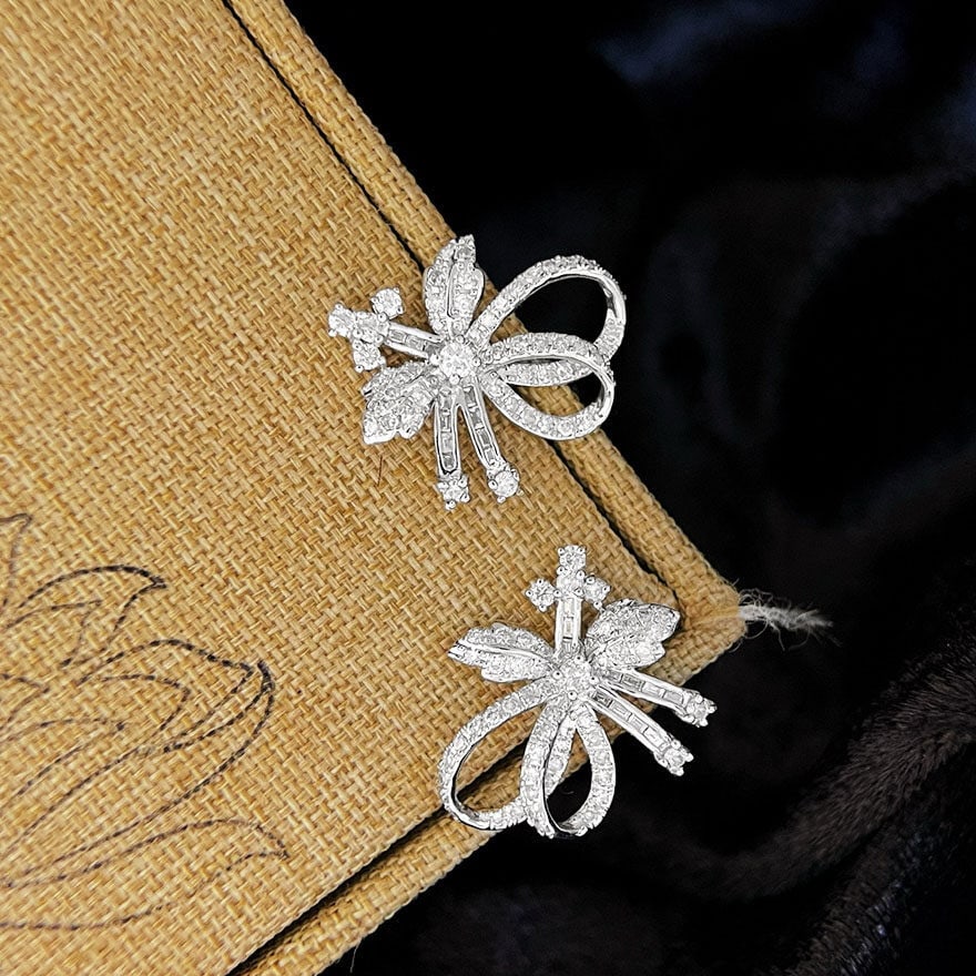 14k Gold 0.96 Ct Natural H Diamond Earrings - 4
