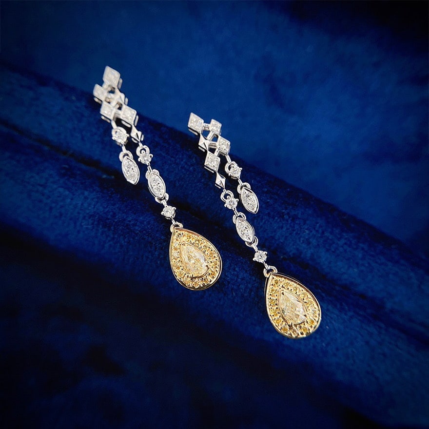 14k Gold 0.45 Ctw Natural Yellow Diamond & Diamond Earrings - 2