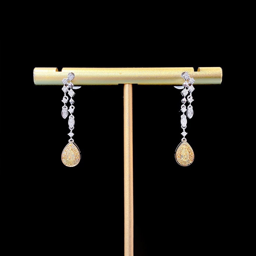 14k Gold 0.45 Ctw Natural Yellow Diamond & Diamond Earrings - 3