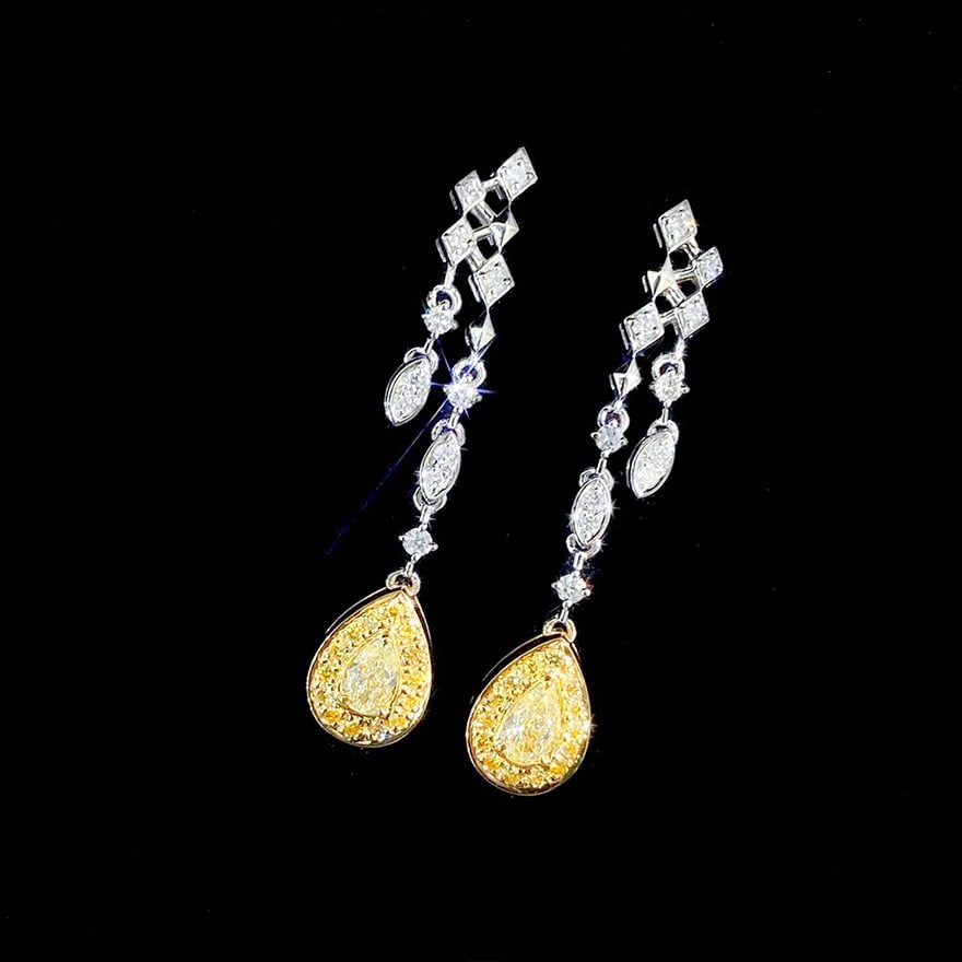 14k Gold 0.45 Ctw Natural Yellow Diamond & Diamond Earrings - 4