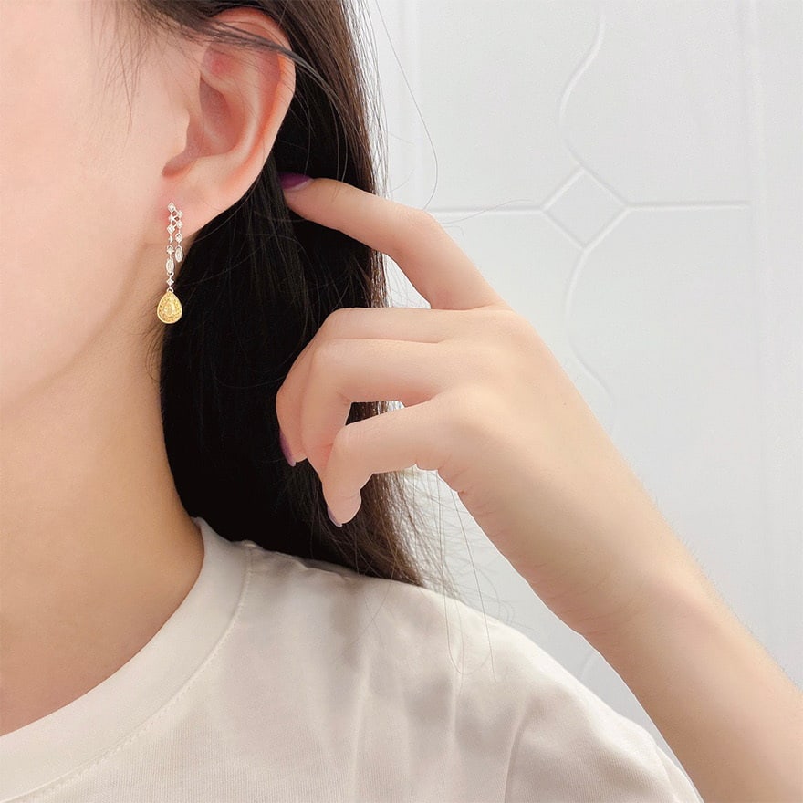 14k Gold 0.45 Ctw Natural Yellow Diamond & Diamond Earrings - 5