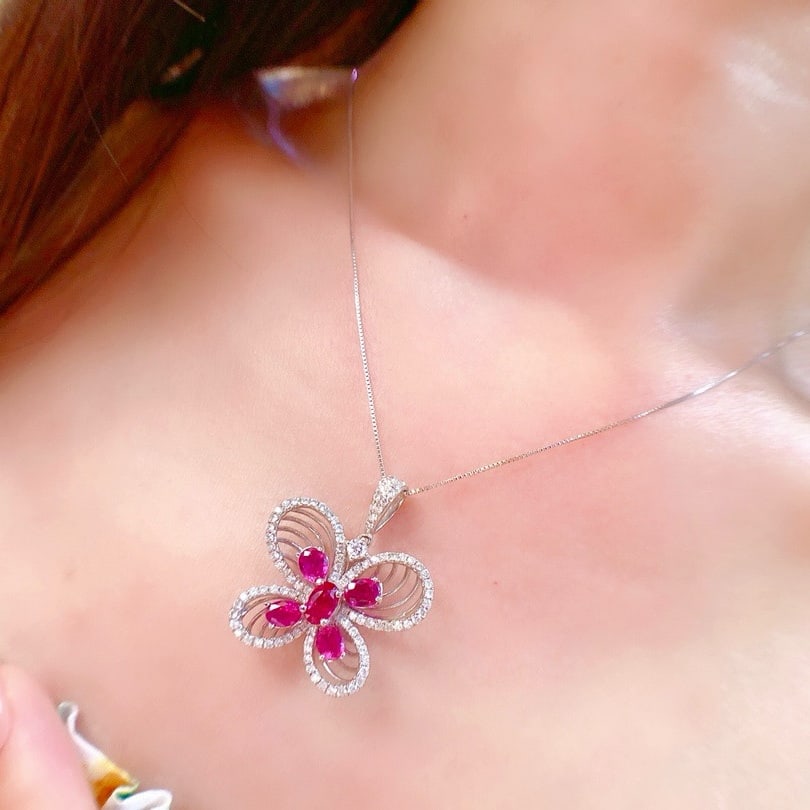 14k Gold 2.67 Ctw Natural Ruby & Diamond Necklace - 4