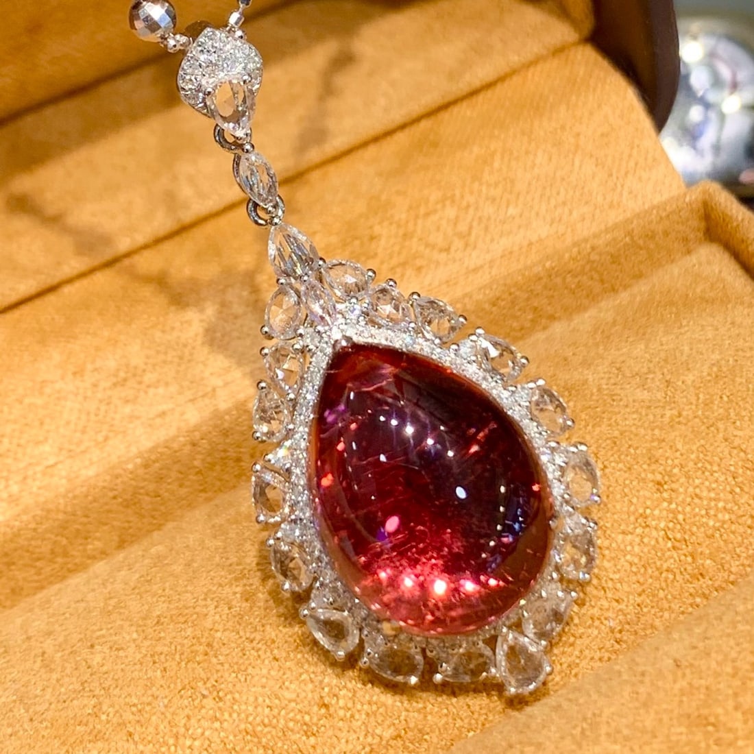 14k Gold 10.7 Ct Natural Tourmaline & Diamond & Sapphire Pendant( Without Chain ) - 3