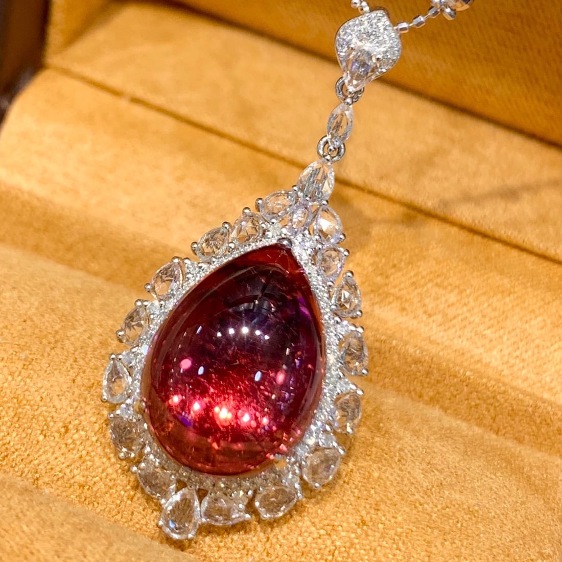 14k Gold 10.7 Ct Natural Tourmaline & Diamond & Sapphire Pendant( Without Chain ) - 4