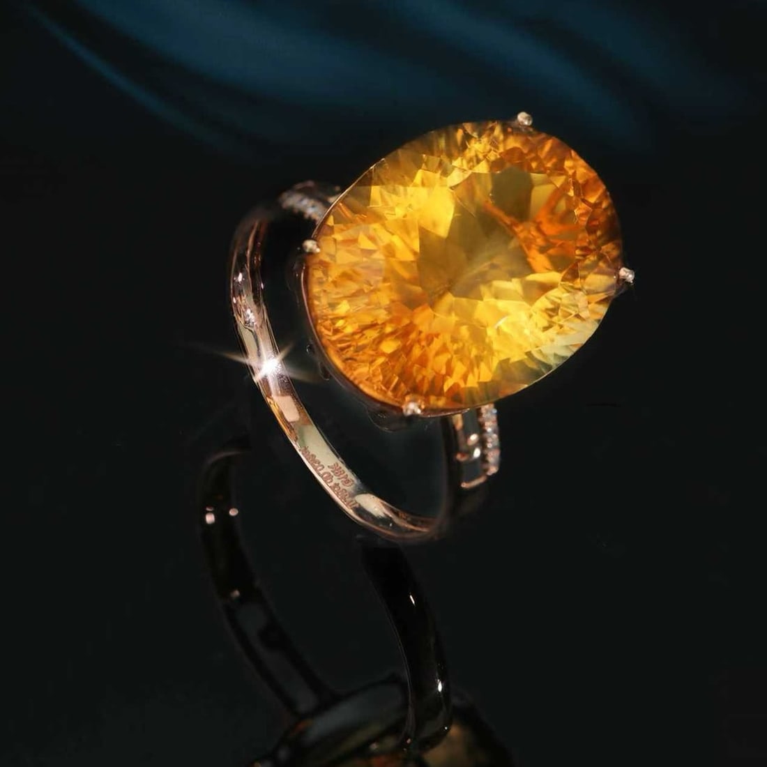 14k Gold 10.98 Ctw Natural Citrine & Diamond Ring - 2