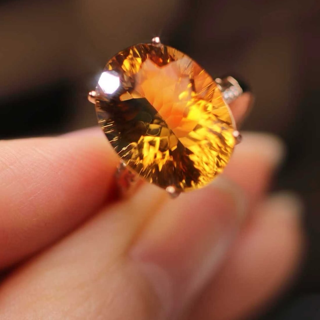 14k Gold 10.98 Ctw Natural Citrine & Diamond Ring - 4