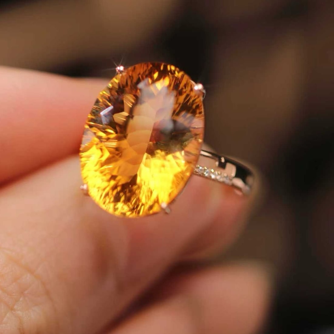 14k Gold 10.98 Ctw Natural Citrine & Diamond Ring - 5