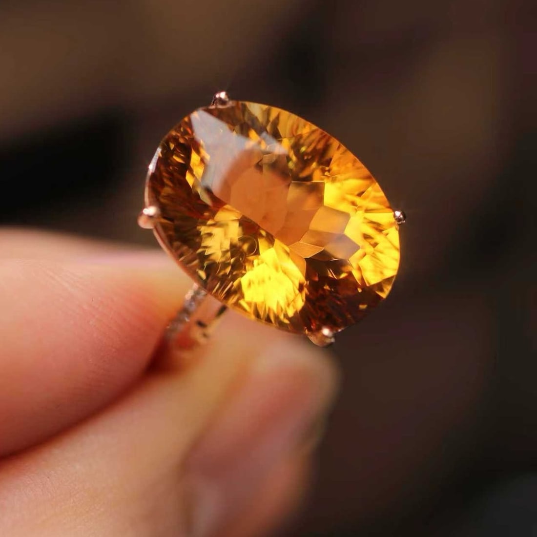 14k Gold 10.98 Ctw Natural Citrine & Diamond Ring - 6