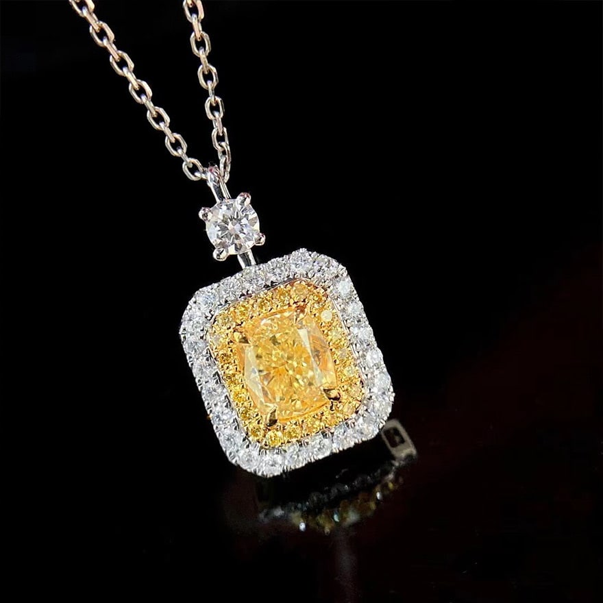 14k Gold 1.05 Ctw Natural Yellow Diamond & Diamond Pendant( Without Chain ): Ref:231166086 // gold content:14k gold // main gemstone:yellow diamond // shape:cushion // carat weight:0. 7ct // color:yellow // treatment:natural // // adjacent gemstone 2 : diamond // shape:round