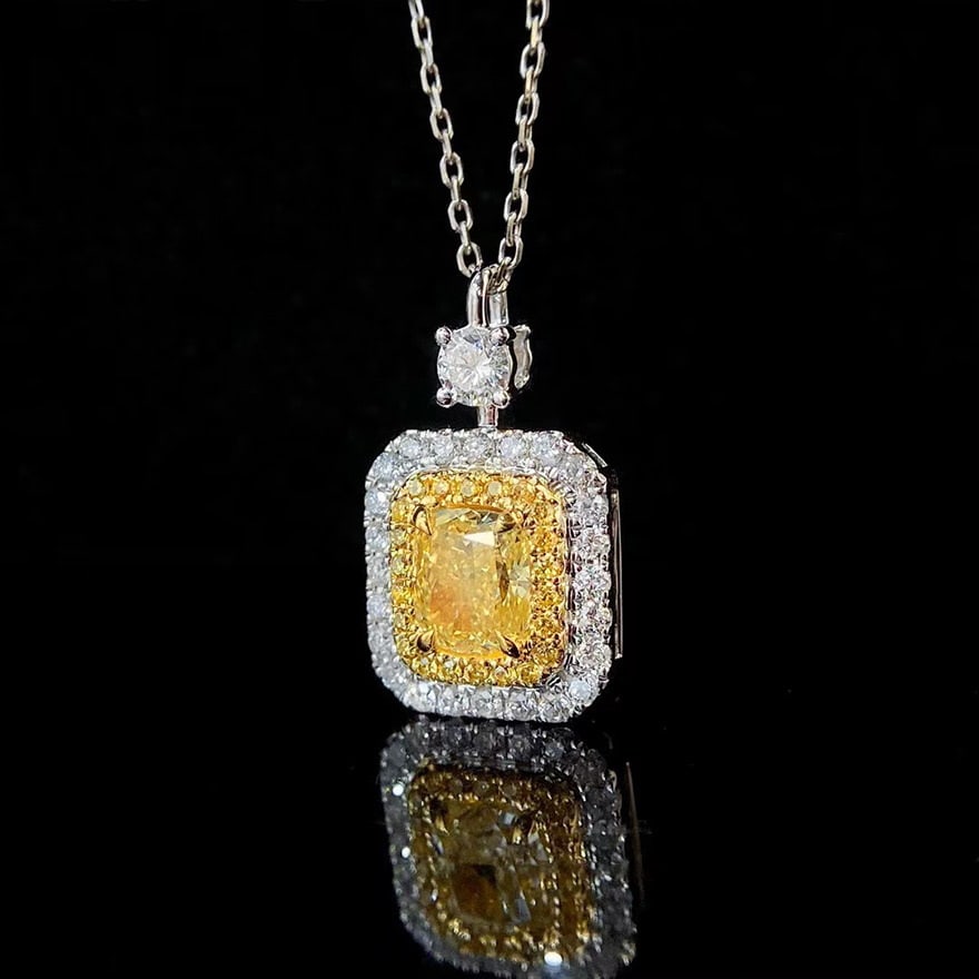 14k Gold 1.05 Ctw Natural Yellow Diamond & Diamond Pendant( Without Chain ) - 2
