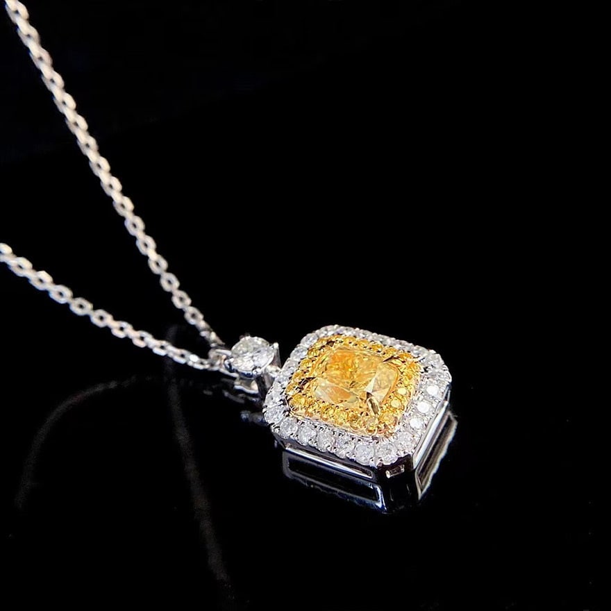 14k Gold 1.05 Ctw Natural Yellow Diamond & Diamond Pendant( Without Chain ) - 3