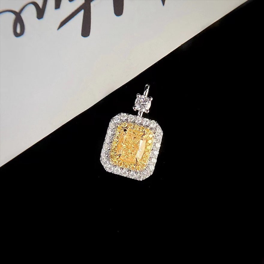 14k Gold 1.05 Ctw Natural Yellow Diamond & Diamond Pendant( Without Chain ) - 4
