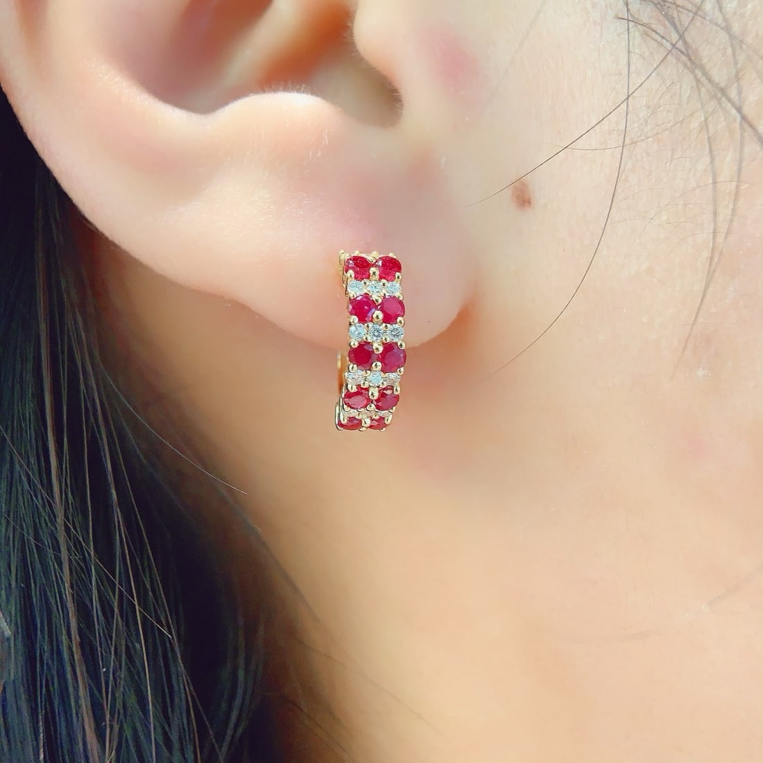 14k Gold 1.36 Ctw Natural Ruby & Diamond Earrings - 4