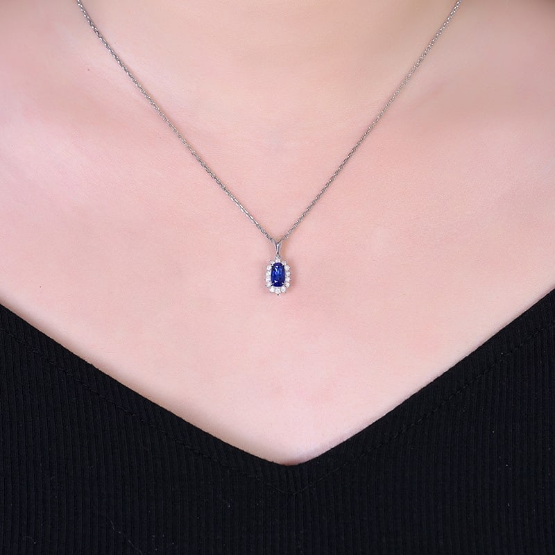 14k Gold 1.22 Ctw Natural Sapphire & Diamond Pendant( Without Chain ) - 6