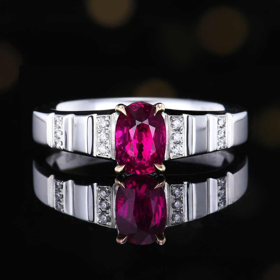 14k Gold 1.13 Ctw Natural Ruby & Diamond Ring: Ref:231166096 // gold content:14k gold // ring size:7. 25us // // main gemstone:ruby // shape:oval // carat weight:1. 07ct // color:red // treatment:natural // // adjacent gemstone 2 : diamond // numb
