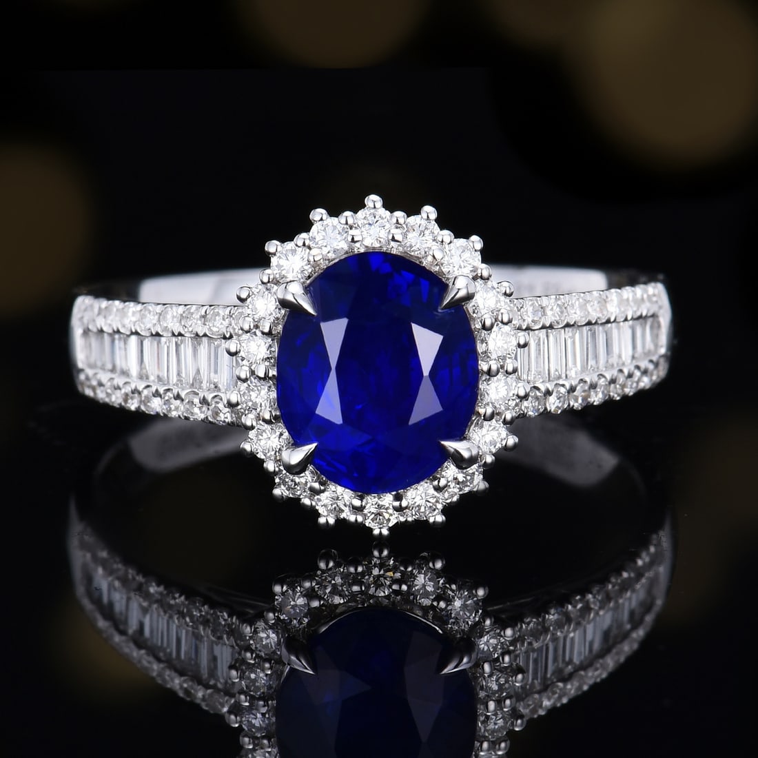 14k Gold 2.02 Ctw Natural Sapphire & Diamond Ring: Ref:231166097 // gold content:14k gold // ring size:7. 25us // // main gemstone:sapphire // shape:oval // carat weight:1. 58ct // color:blue // treatment:natural // // adjacent gemstone 2 : diamond
