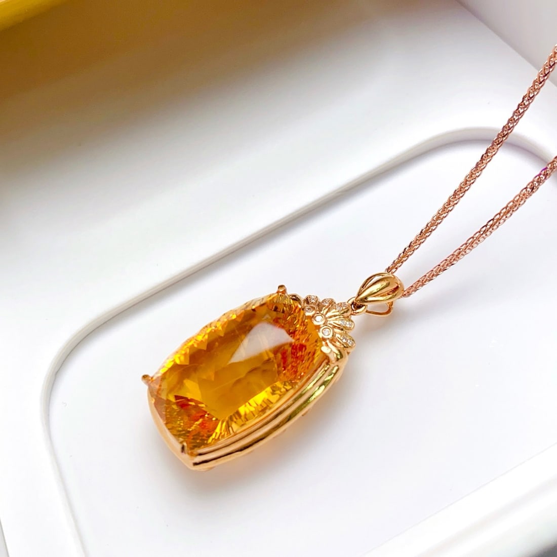 14k Gold 19.05 Ct Natural Citrine & Diamond Pendant( Without Chain ) - 3