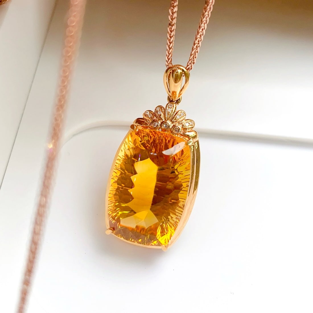 14k Gold 19.05 Ct Natural Citrine & Diamond Pendant( Without Chain ) - 4