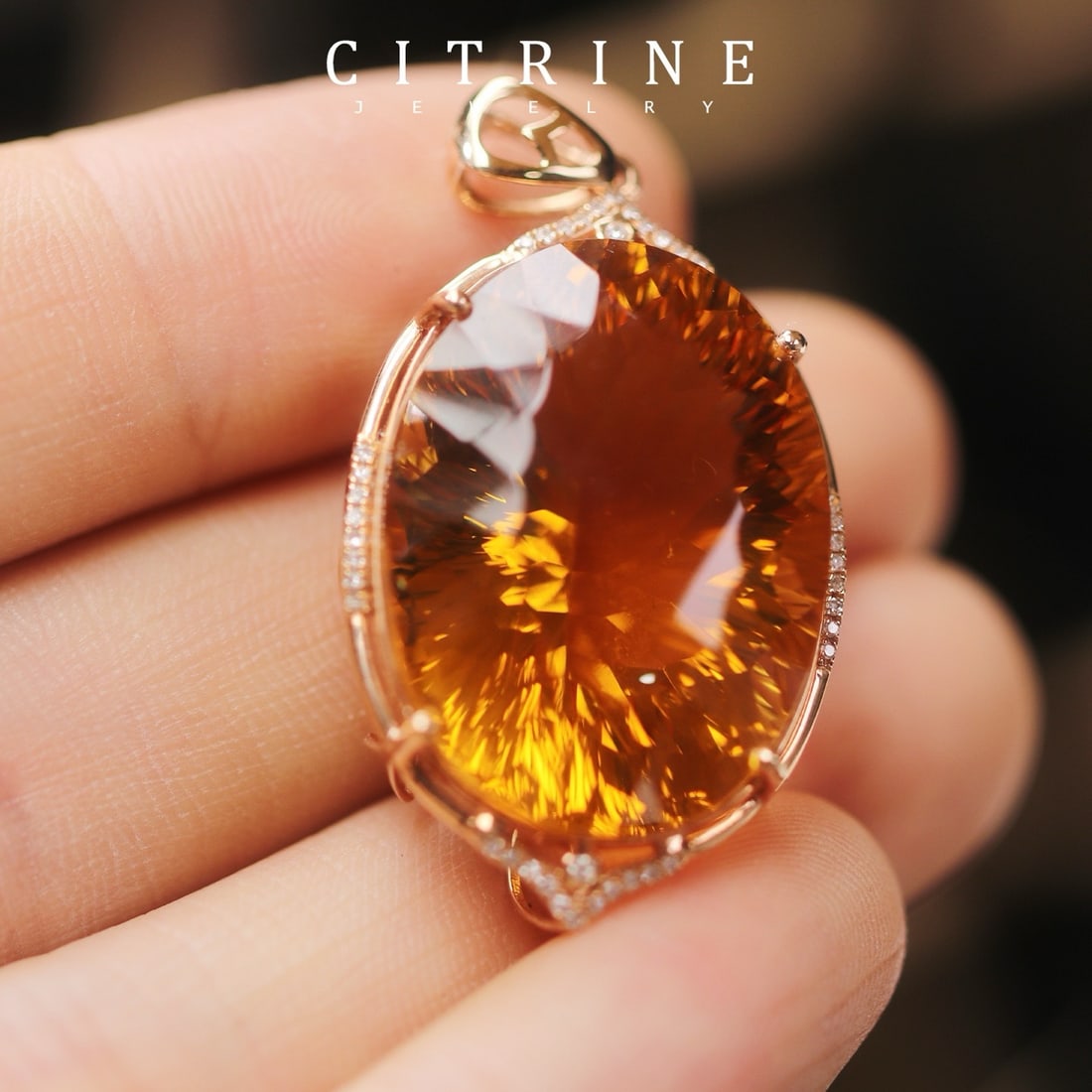 14k Gold 39.52 Ctw Natural Citrine & Diamond Pendant( Without Chain ) - 4