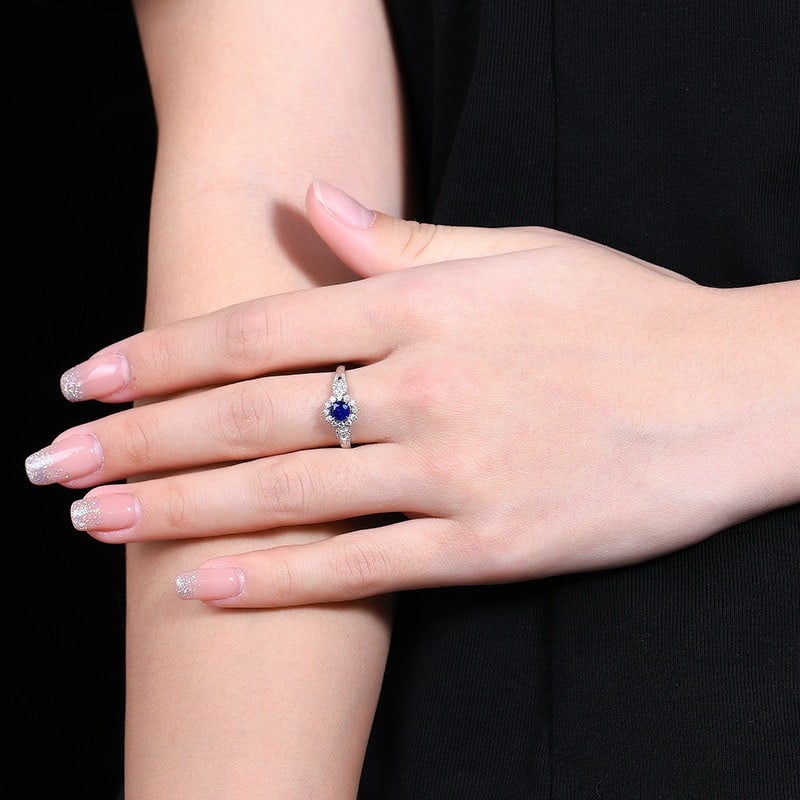 14k Gold 0.88 Ctw Natural Sapphire & Diamond Ring - 6