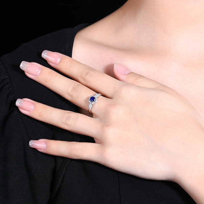 14k Gold 0.88 Ctw Natural Sapphire & Diamond Ring - 8