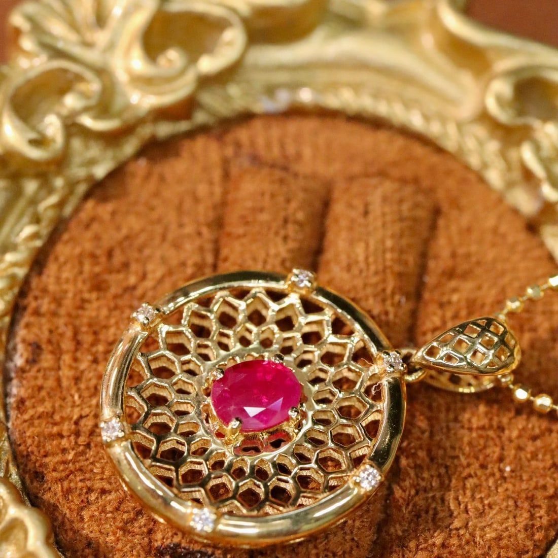 14k Gold 0.37 Ctw Natural Ruby & Diamond Pendant( Without Chain ) - 4