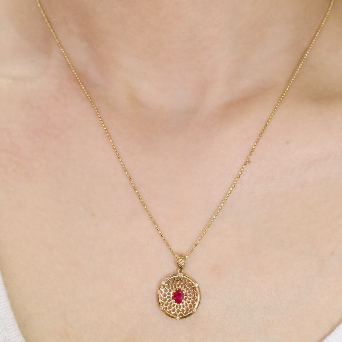 14k Gold 0.37 Ctw Natural Ruby & Diamond Pendant( Without Chain ) - 5