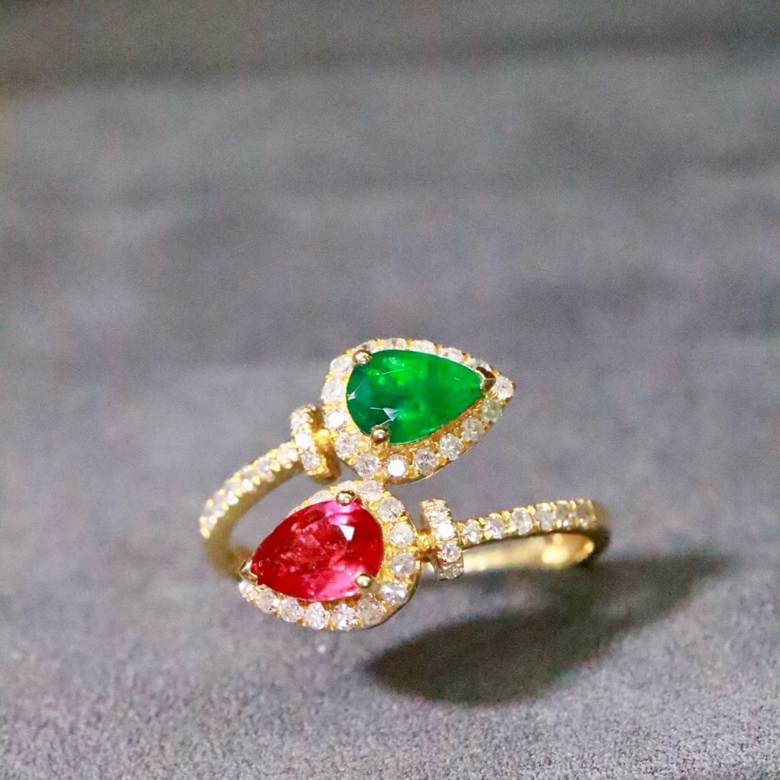 14k Gold 1.03 Ctw Natural Ruby & Emerald & Toi Et Moi Ring - 2