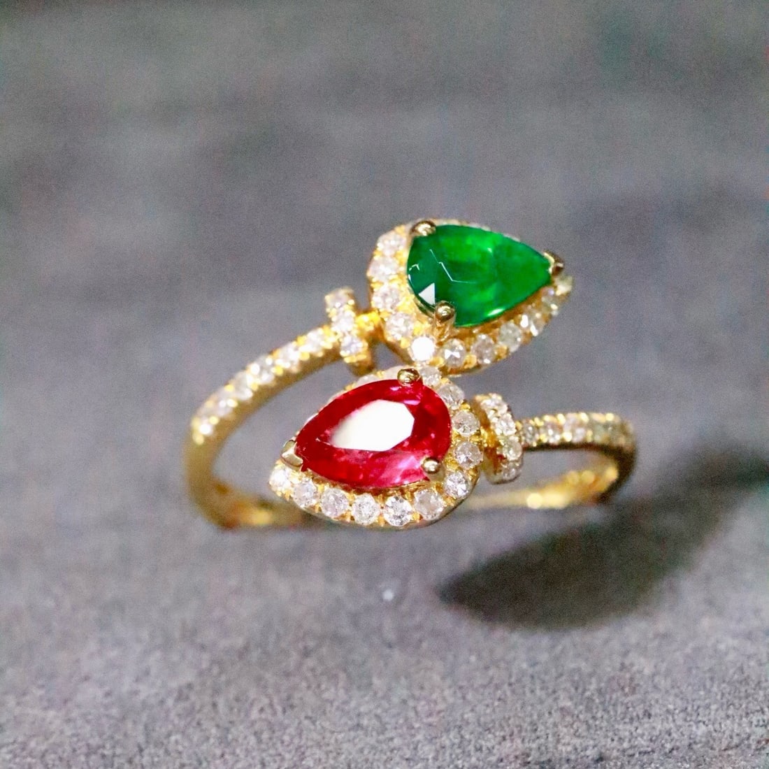 14k Gold 1.03 Ctw Natural Ruby & Emerald & Toi Et Moi Ring - 4