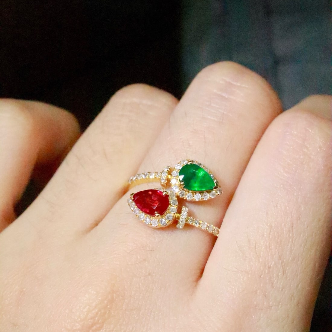 14k Gold 1.03 Ctw Natural Ruby & Emerald & Toi Et Moi Ring - 5