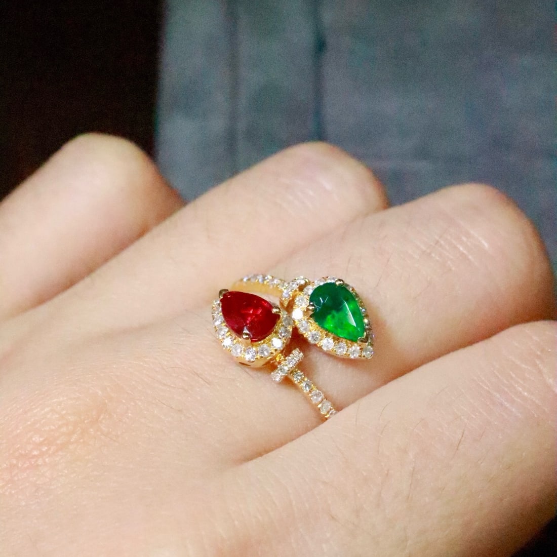 14k Gold 1.03 Ctw Natural Ruby & Emerald & Toi Et Moi Ring - 6