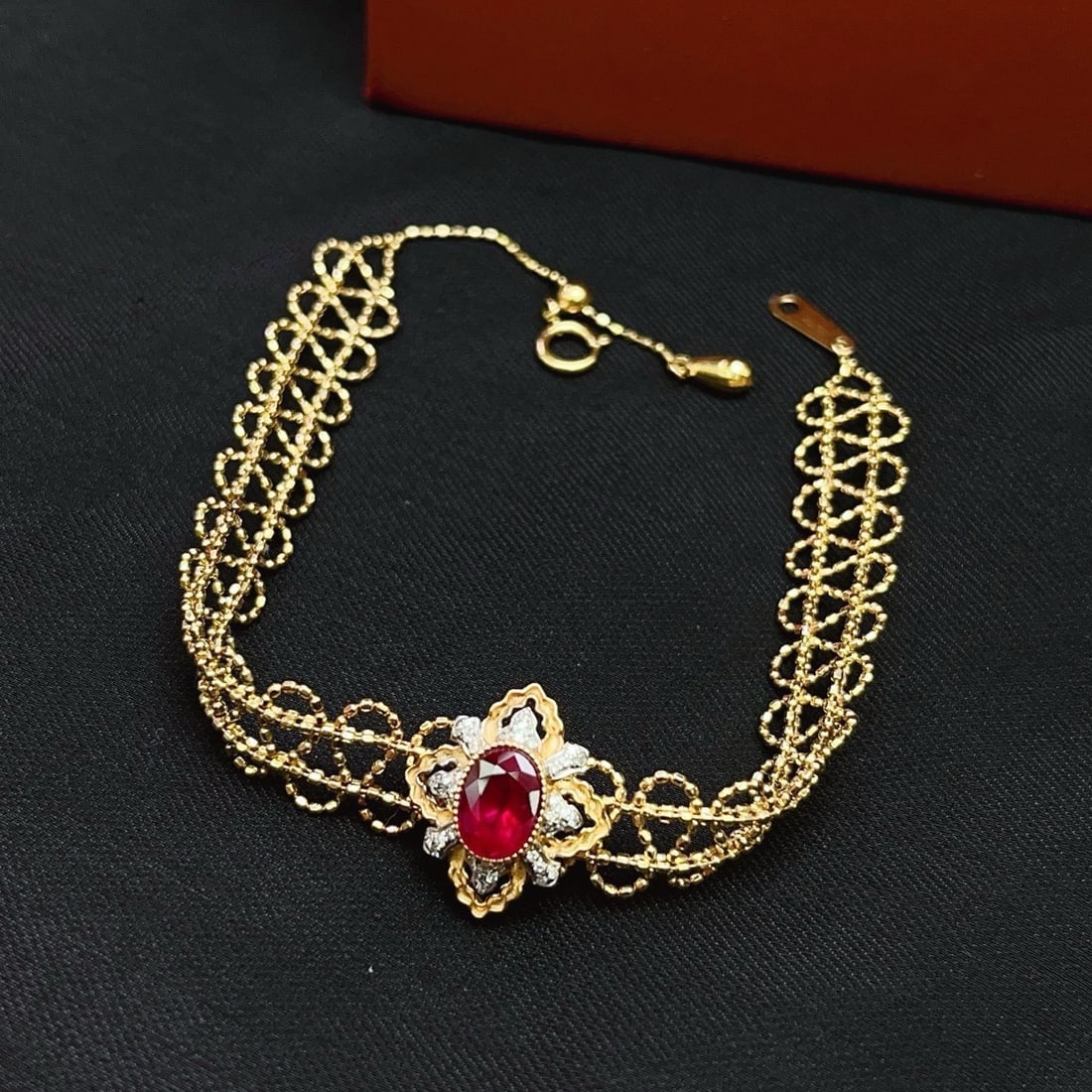 14k Gold 1.15 Ct Natural Ruby & Diamond Bracelet - 2