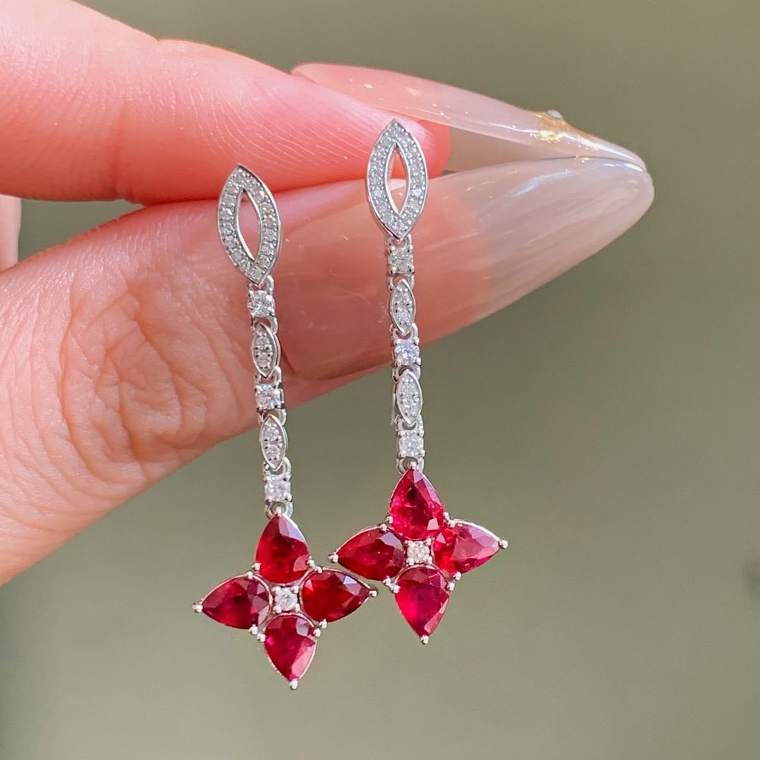 14k Gold 2.45 Ctw Natural Ruby & Diamond Earrings - 6