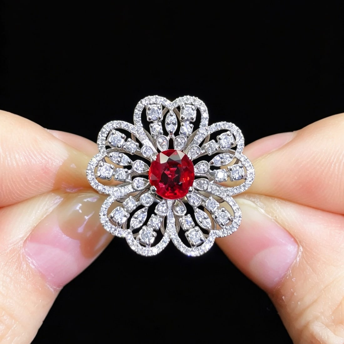 14k Gold 1.55 Ctw Natural Ruby & Diamond & Flowers Ring (1 of 7)