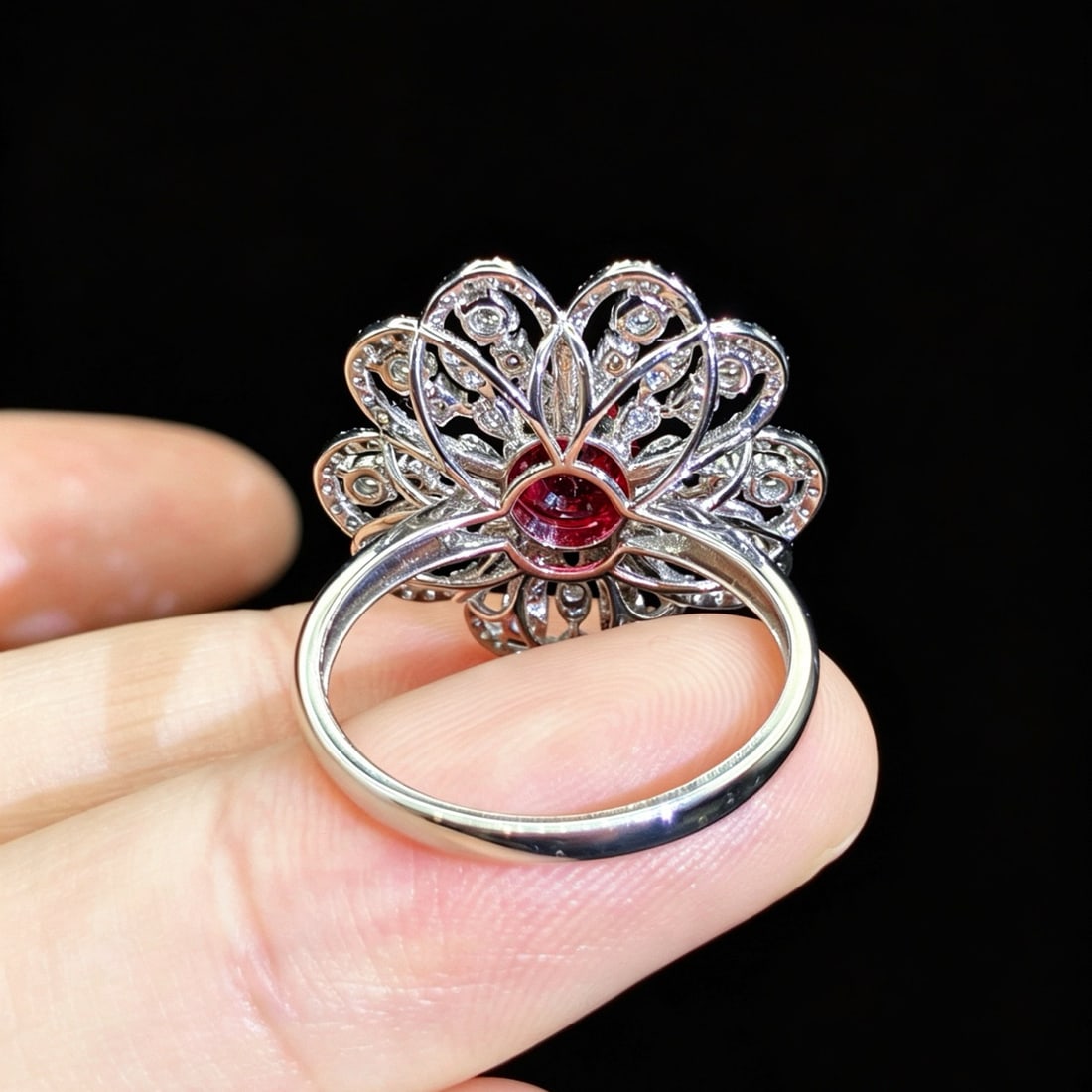 14k Gold 1.55 Ctw Natural Ruby & Diamond & Flowers Ring - 5