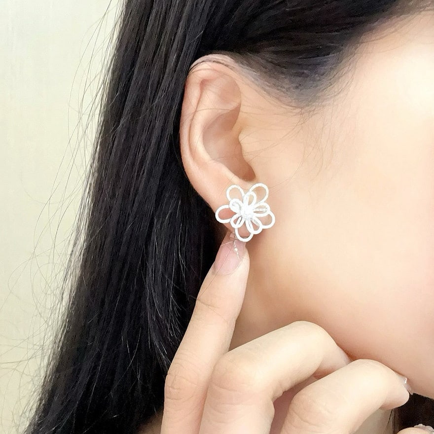 14k Gold 0.75 Ct Natural H Diamond & Flowers Earrings - 4