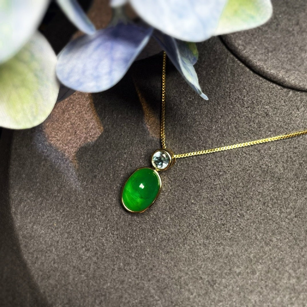 14k Gold 6.65 Ct Natural Emerald & Topaz Pendant( Without Chain ) - 2