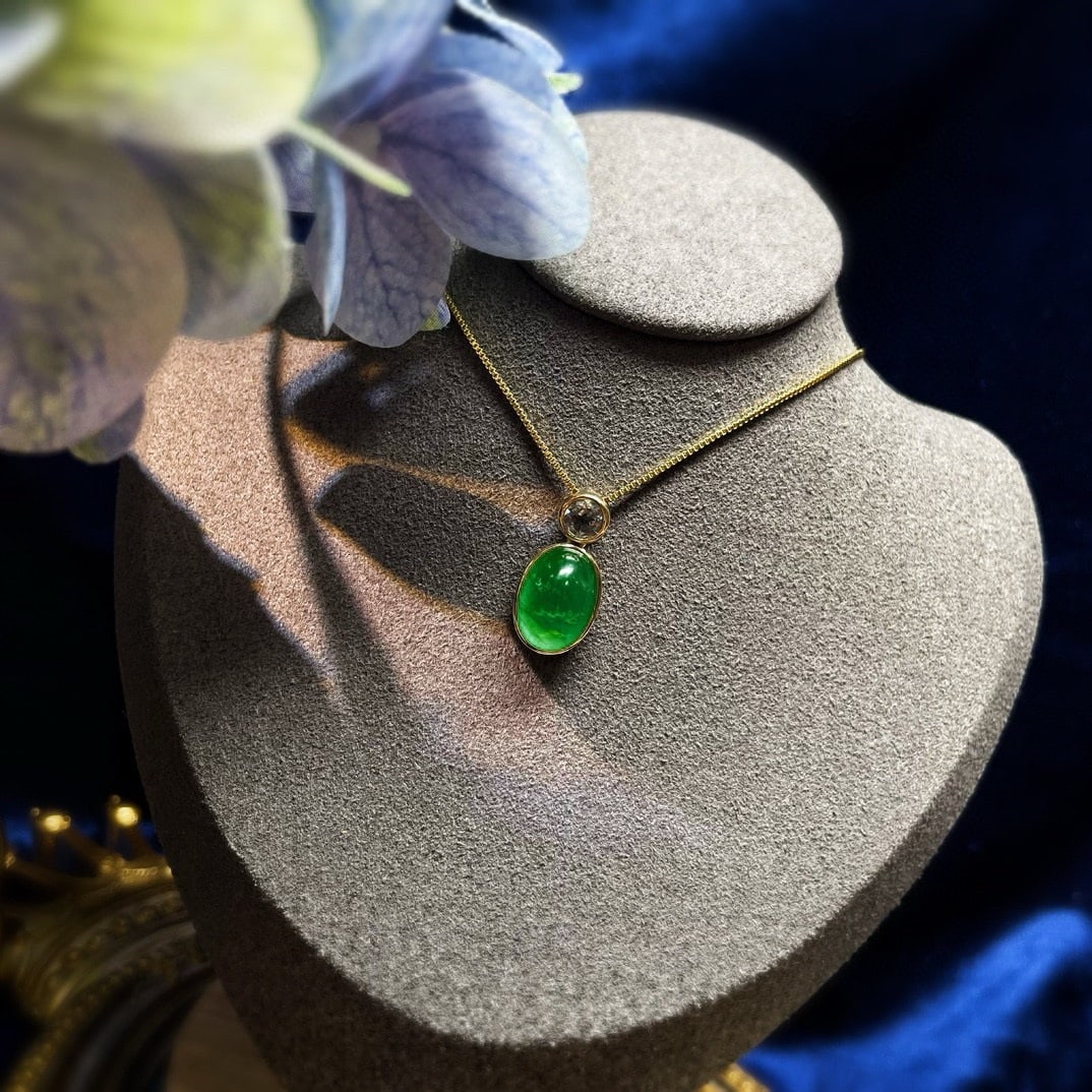 14k Gold 6.65 Ct Natural Emerald & Topaz Pendant( Without Chain ) - 4