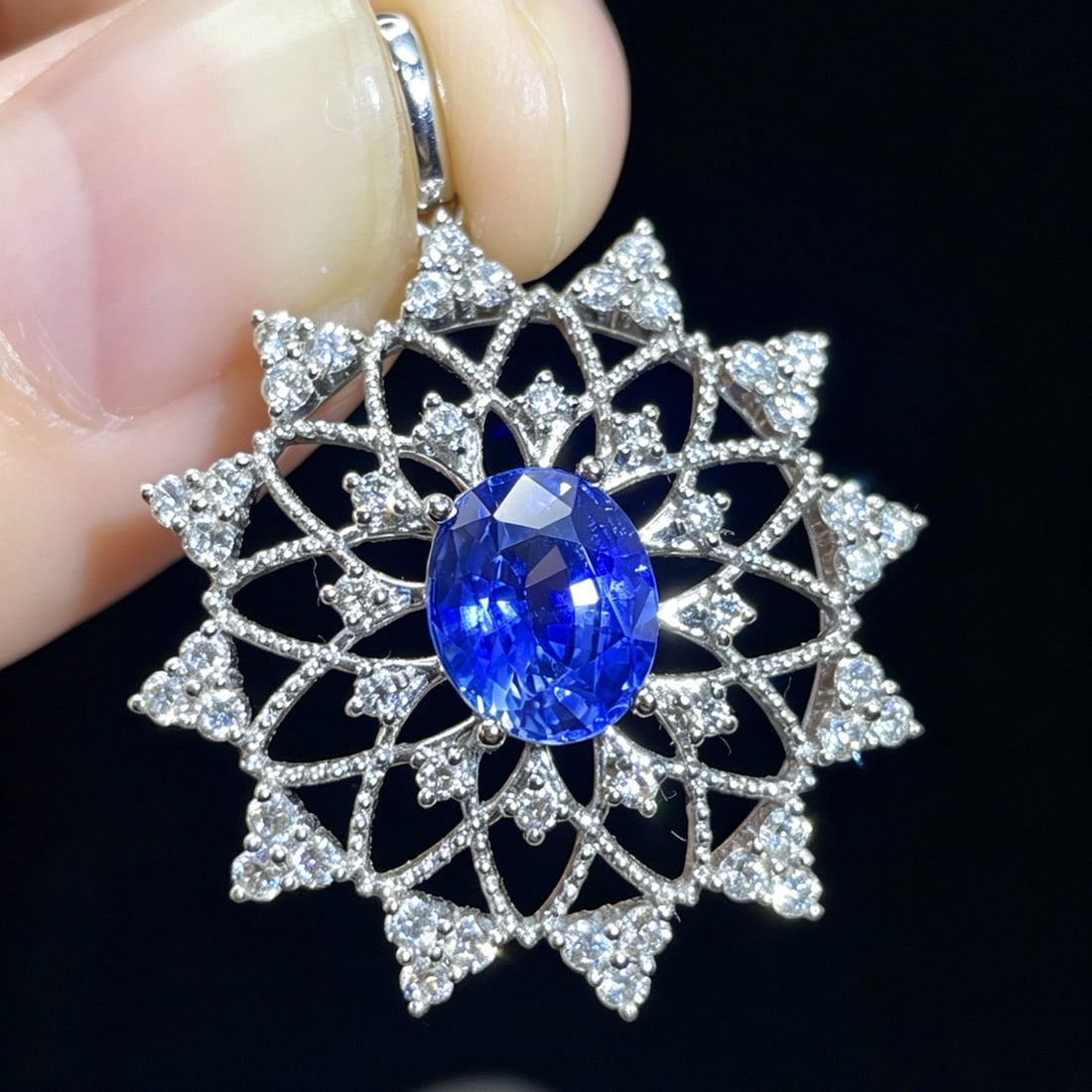 14k Gold 2.60 Ctw Natural Sapphire & Diamond Pendant( Without Chain ) - 2