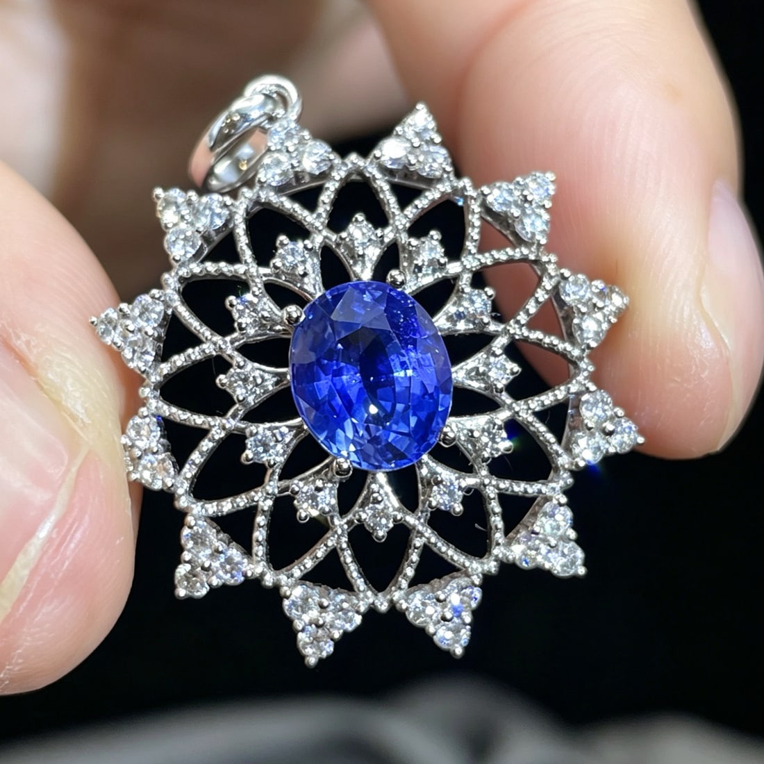 14k Gold 2.60 Ctw Natural Sapphire & Diamond Pendant( Without Chain ) - 4