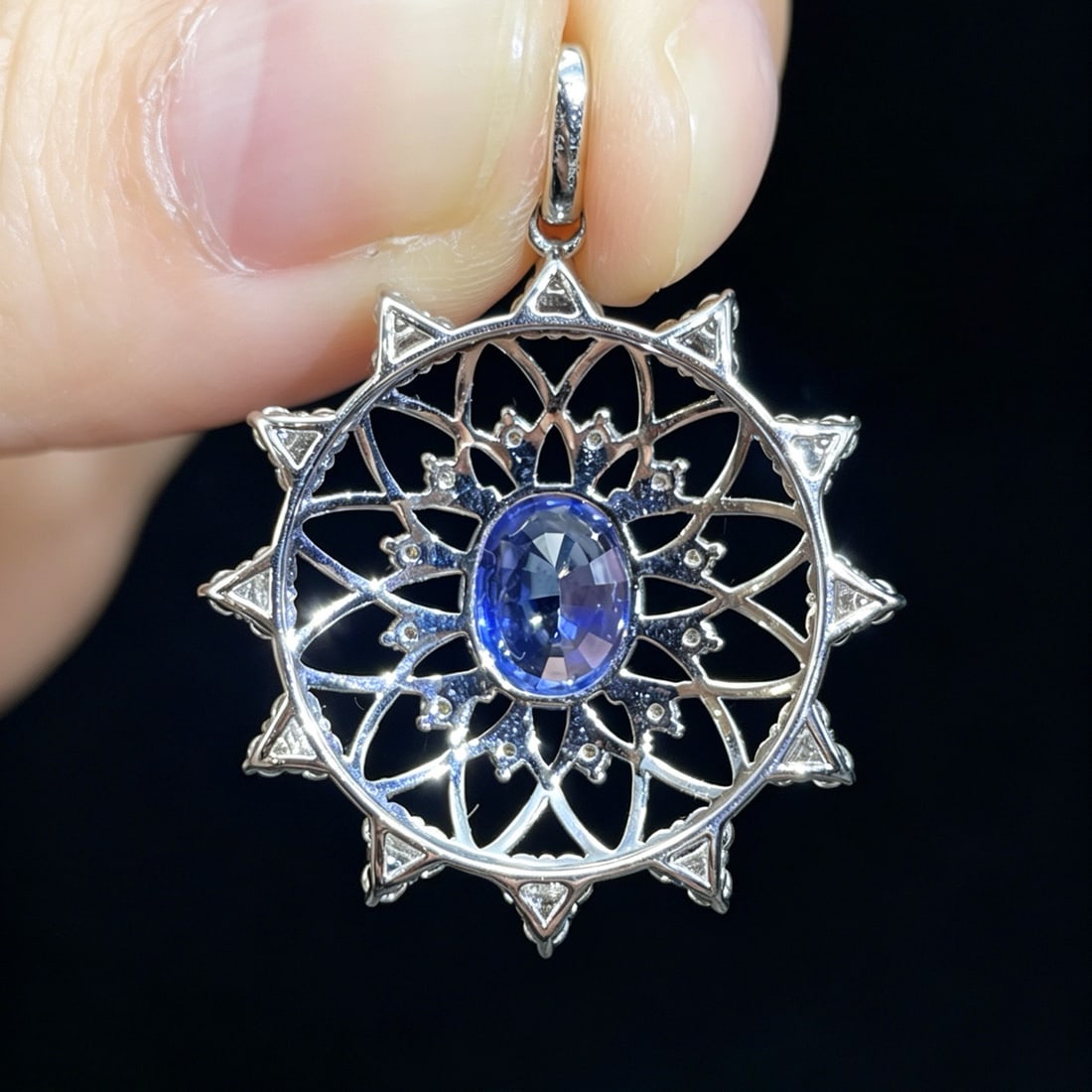 14k Gold 2.60 Ctw Natural Sapphire & Diamond Pendant( Without Chain ) - 5