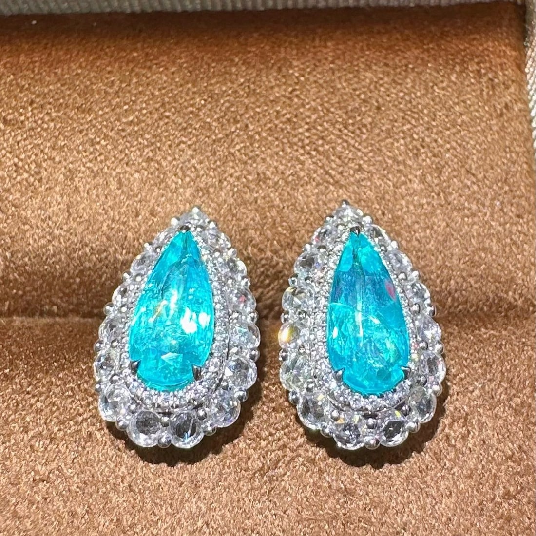 14k Gold 2.77 Ctw Natural Paraiba Tourmaline & Diamond Earrings - 2