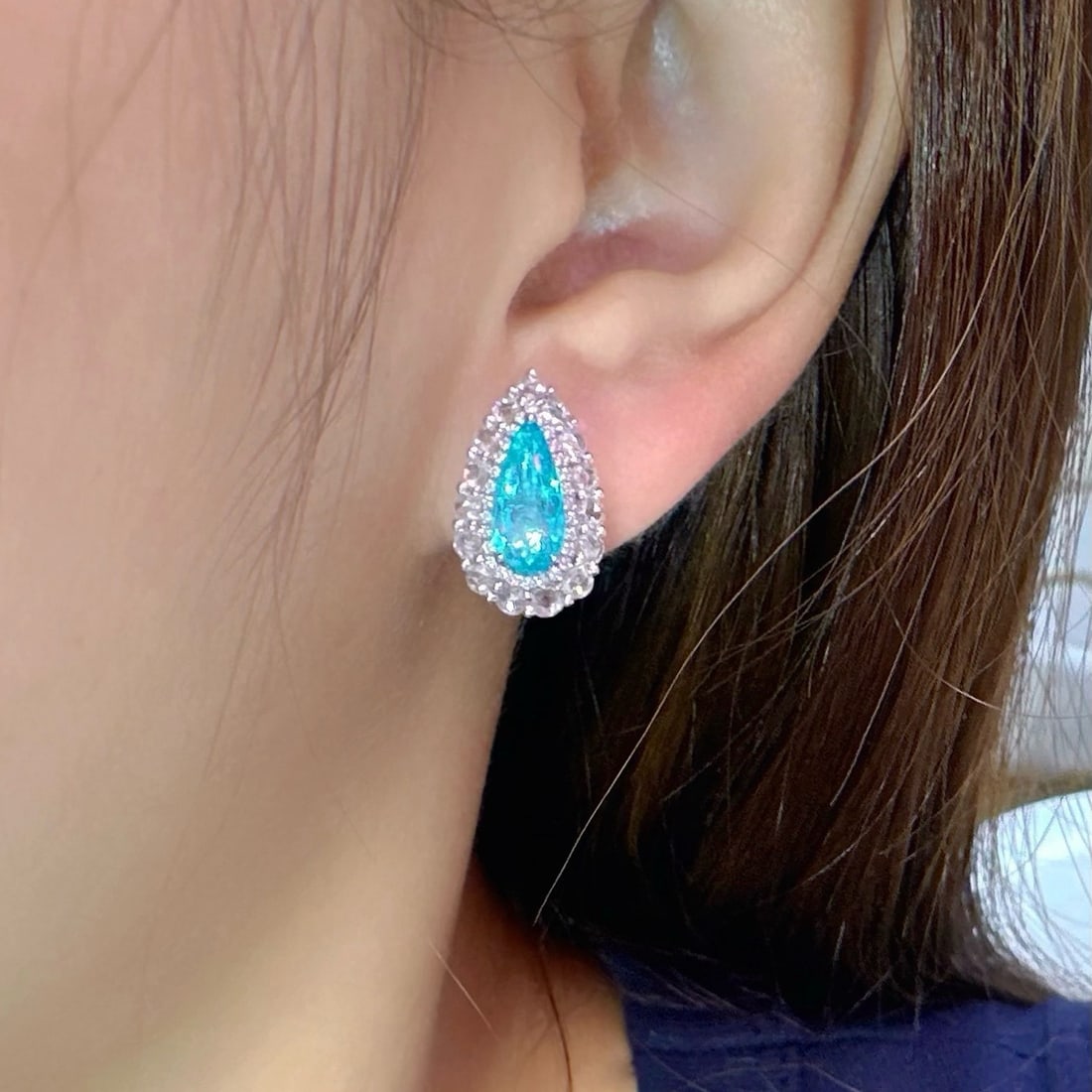 14k Gold 2.77 Ctw Natural Paraiba Tourmaline & Diamond Earrings - 4
